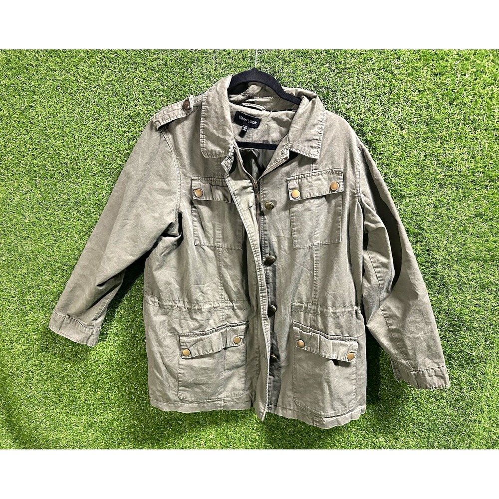 New Look Women's Green Military Utility Jacket 1X Plus Button Front Pockets